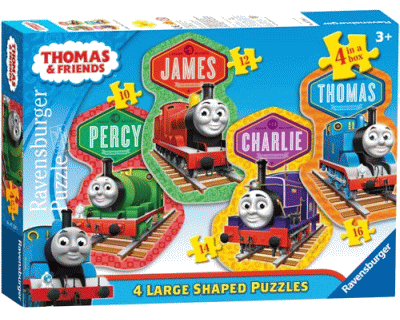 Thomas de Trein: 4 in 1 Large Shaped Puzzels