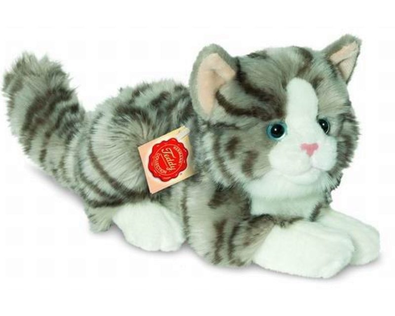 906919 Teddy Hermann Liggende kat grijs 20 cm